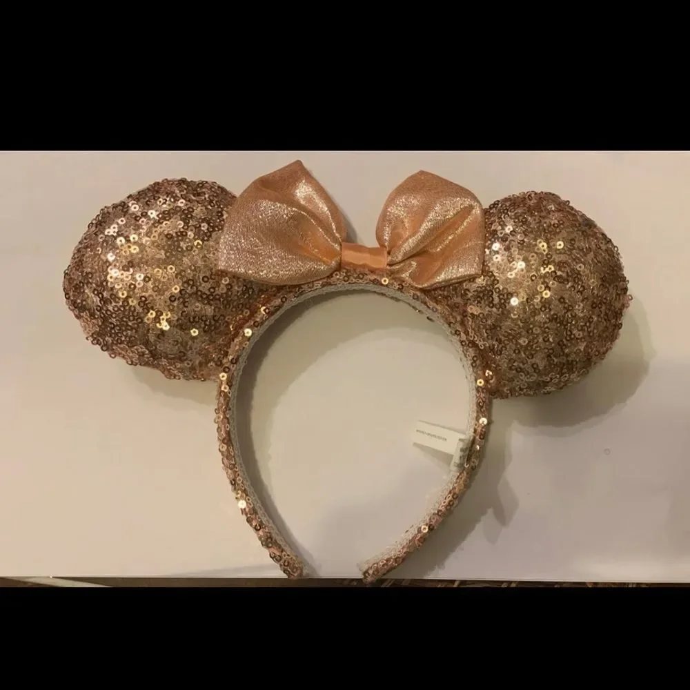 Disney Parks Glitter Imagination Pink Sequin Bow Minnie Mouse Ears Headband